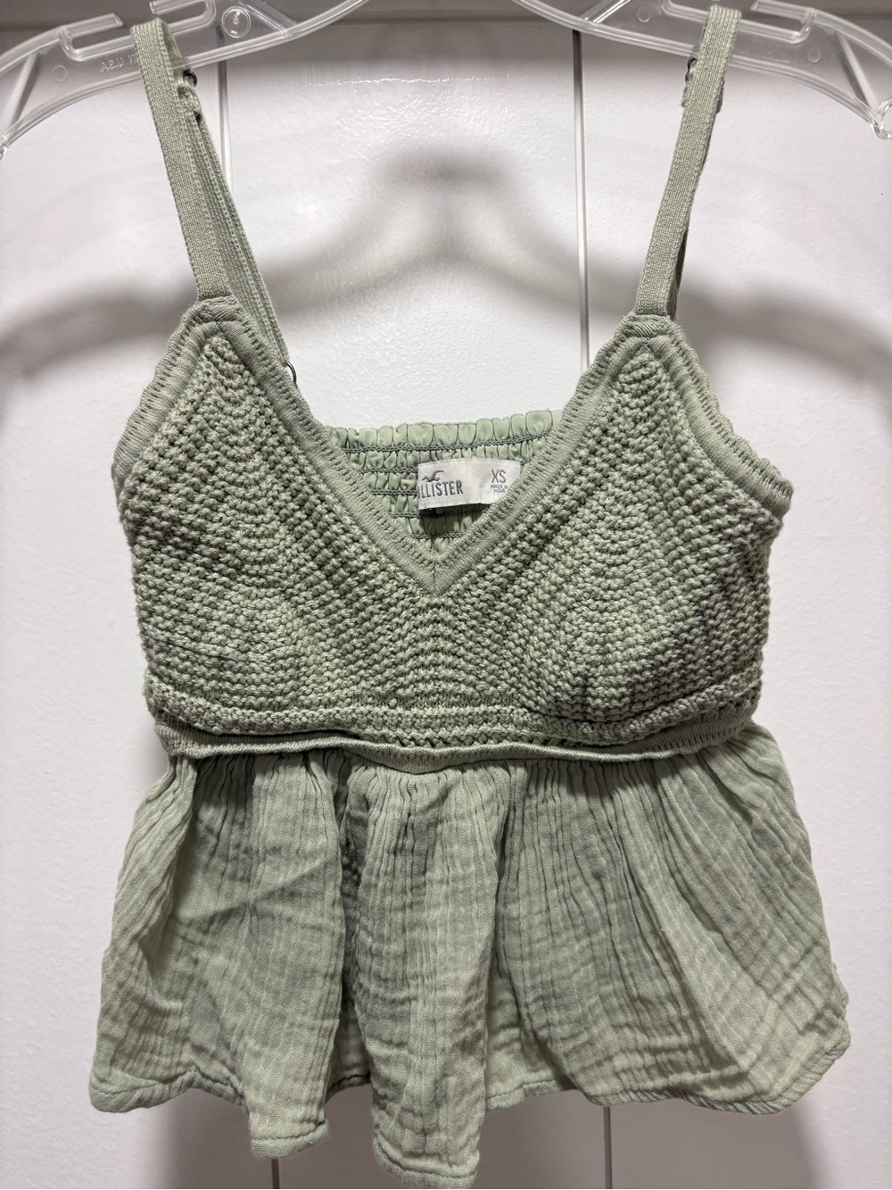 Hollister Light Sage Crochet Peplum Bralette Top size XS